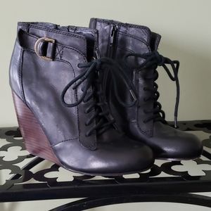 Seychelles Black Laced Wedge Booties